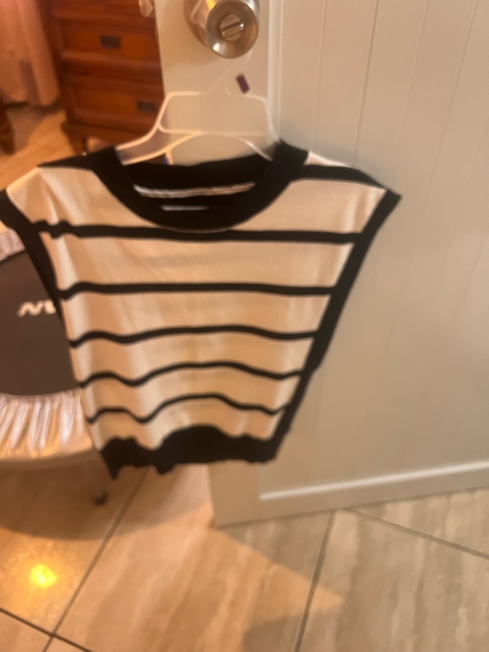 DKNY Black and White Striped Sleeveless Knit Top